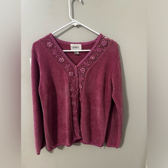 jenny Sweaters - Jenny Vintage Cardigan M Womens Pink Knit Cottagecore Sweater Y2K Grandma VTG
